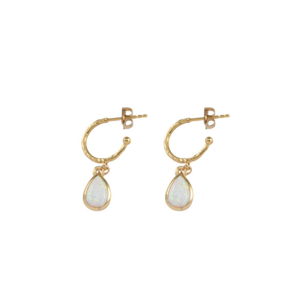 VON TRESKOW Hammered Hoop Studs (10mm) With Pear Czelline Opal - Yellow Gold