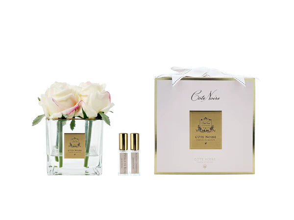 COTE NOIRE Couture Perfumed 4 Roses With Square Clear Glass & Gold Badge - Pink Blush
