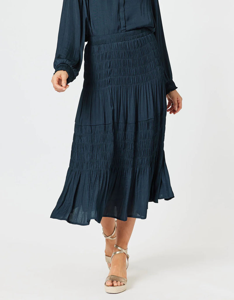 HAMMOCK & VINE Luxe Shirred Skirt - Navy