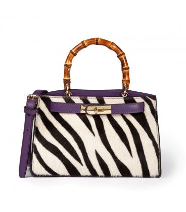 ROBERTA GANDOLFI Lola Pony Zebra Print Bag With Purple 7050