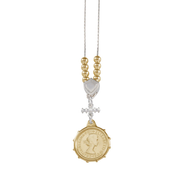 VON TRESKOW Silver Komboloi Snake Necklace With Yellow Gold Threepence Coin - Two Tone 45cm