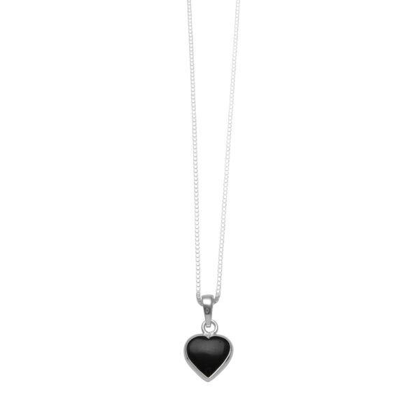 VON TRESKOW Sterling Silver Fine Box Chain Necklace With Black Onyx Heart Pendant