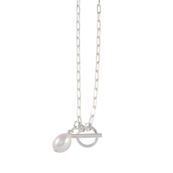 VON TRESKOW Fine Clip Chain Necklace With Oval Pearl - Silver 42CM