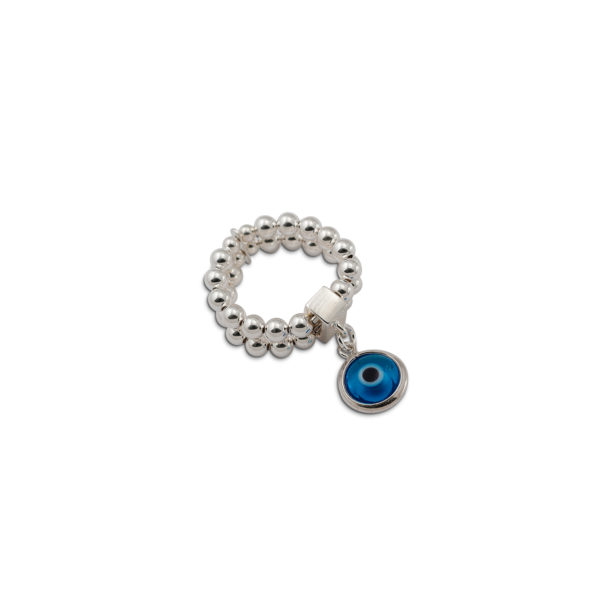 VON TRESKOW Sterling Silver Double Stretchy Ring With Evil Eye Charm