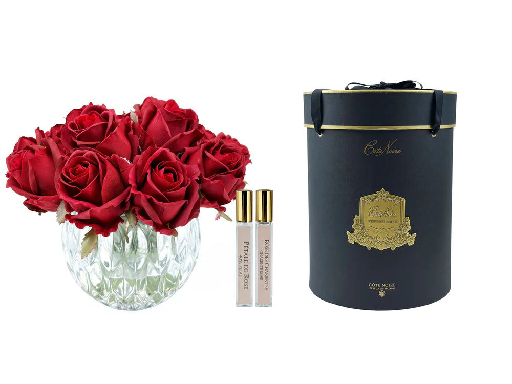COTE NOIRE Luxury Round 13 Rose Buds Boquet - Carmine Red