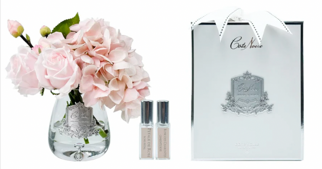 COTE NOIRE Tea Rose & Hydrangea - Pink in Clear Glass