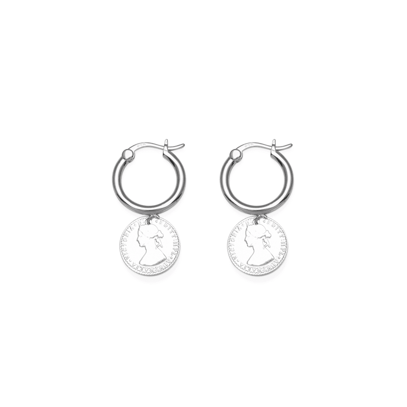 VON TRESKOW Lever Hoop Earrings with Mini Coin - Silver