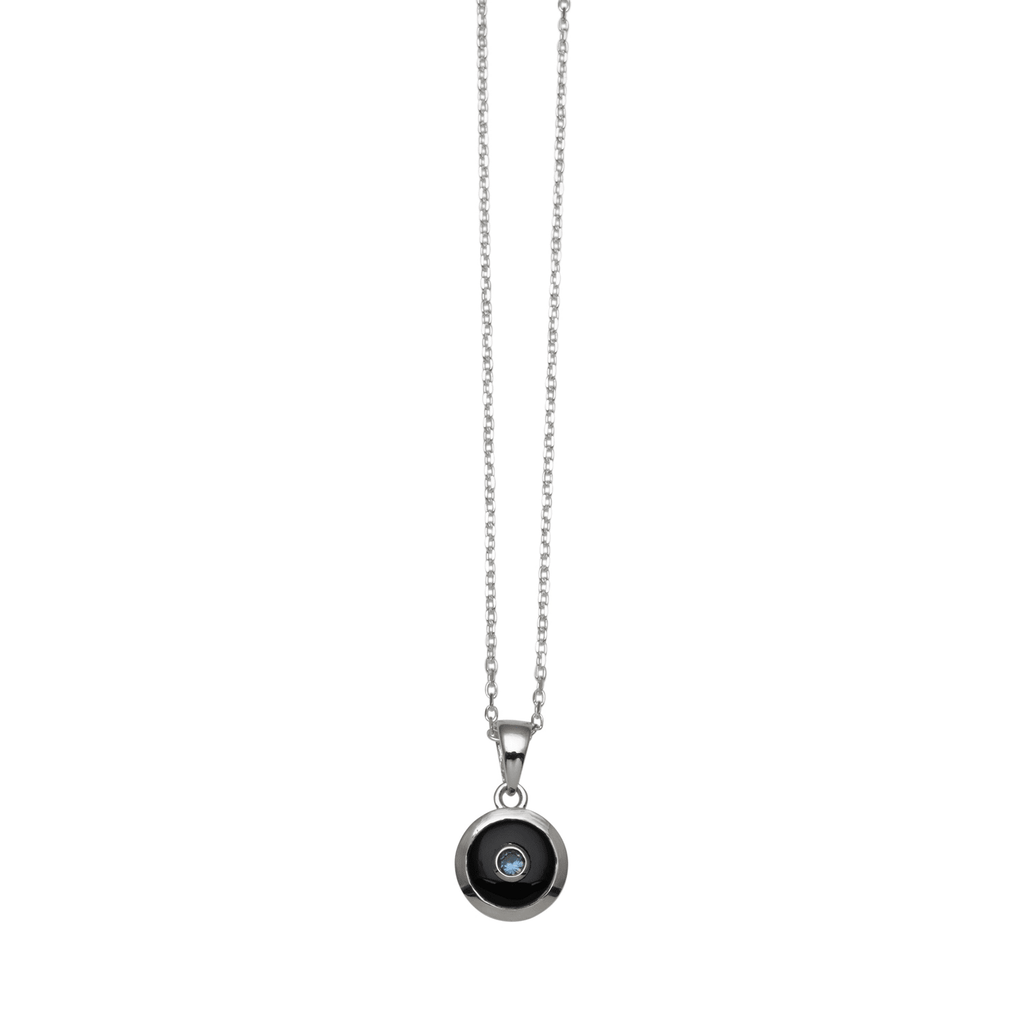 VON TRESKOW Adjustable Necklace with Round Black Onyx and Blue Topaz Pendant