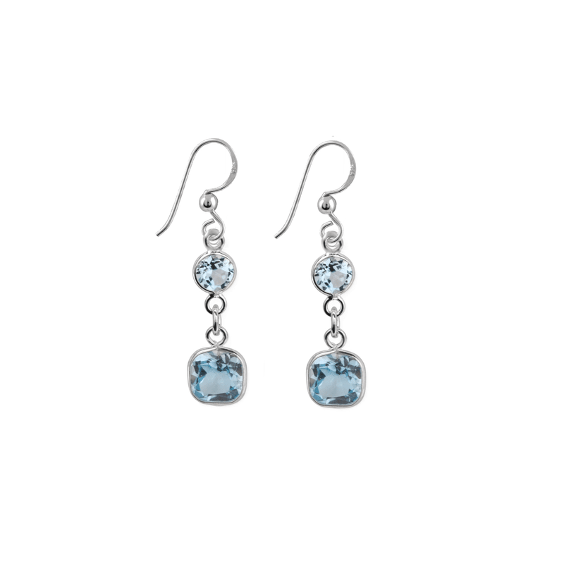 VON TRESKOW Drop Hook Earrings with Round and Square Blue Topaz