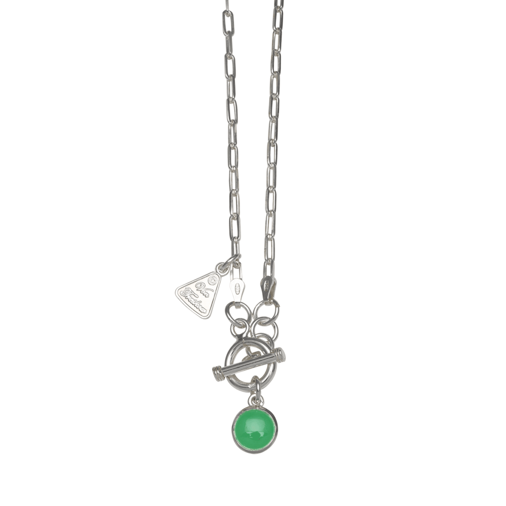 VON TRESKOW Fine Clip Chain Necklace with Round Chrysoprase Pendant