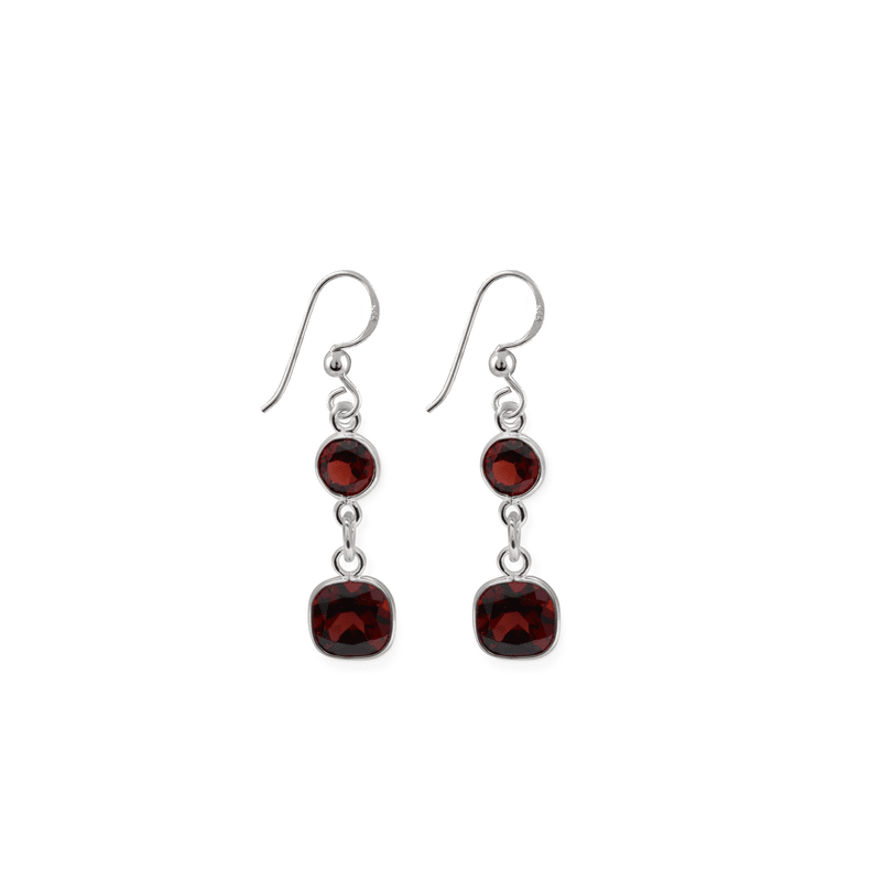 VON TRESKOW Drop Hook Earrings with Round and Square Garnet
