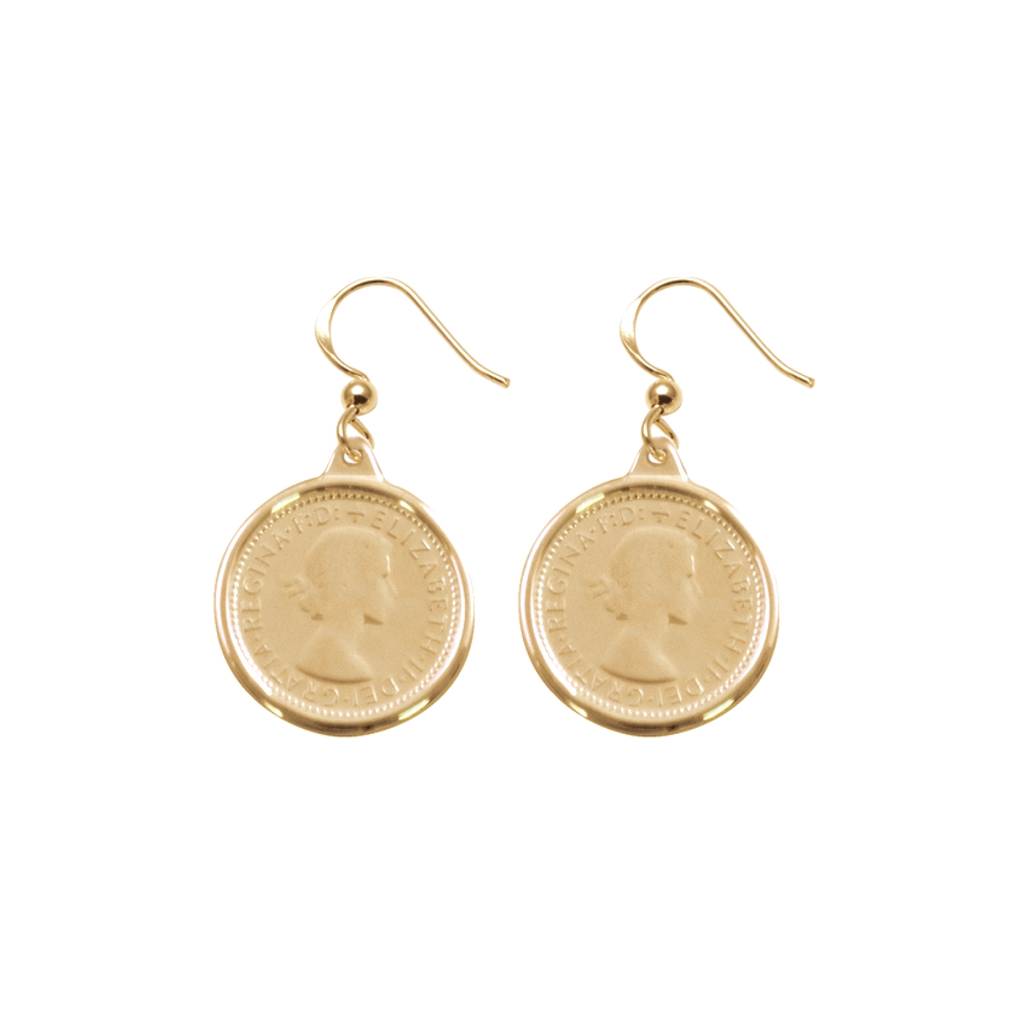 VON TRESKOW Hook Earrings with Australian Sixpence Coin - Yellow Gold