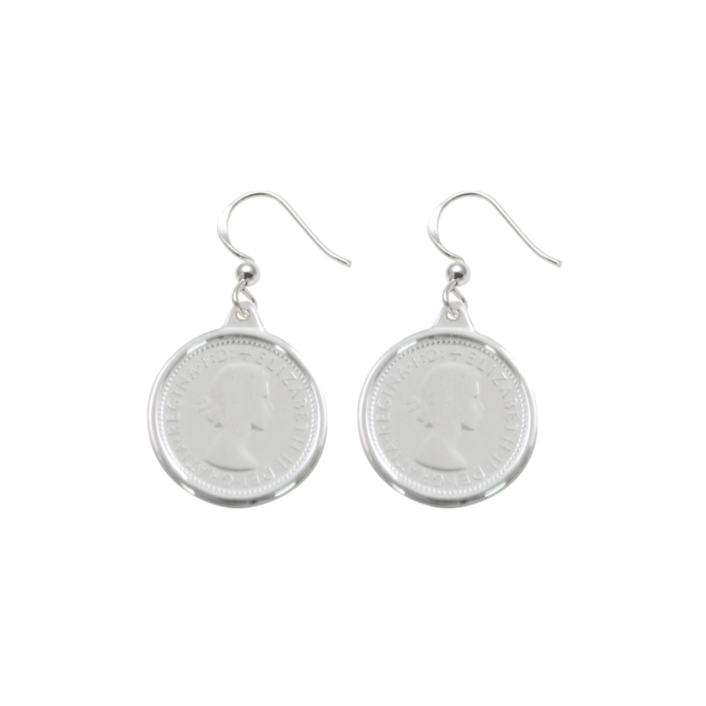 VON TRESKOW Hook Earrings with Australian Sixpence Coin - Silver