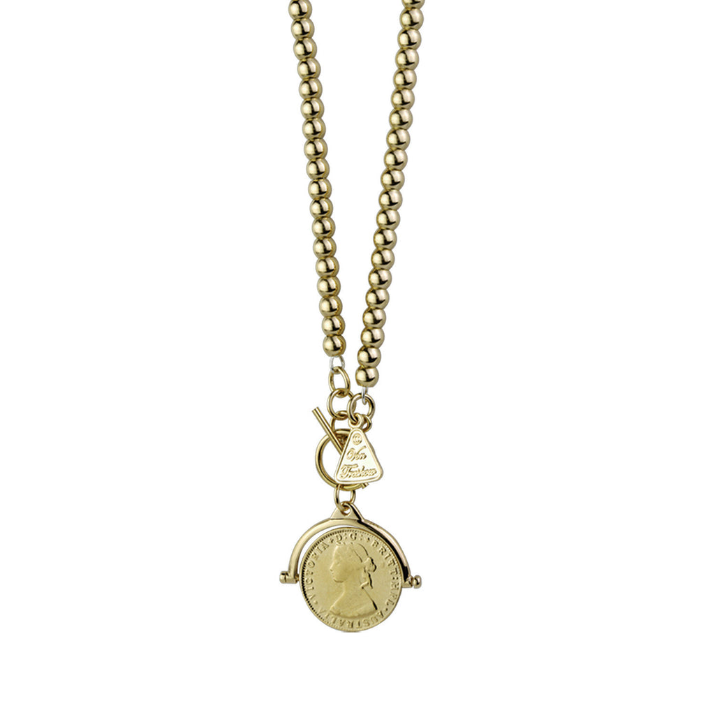 VON TRESKOW 4mm Ball Necklace with Coin Flip Pendant - Yellow Gold